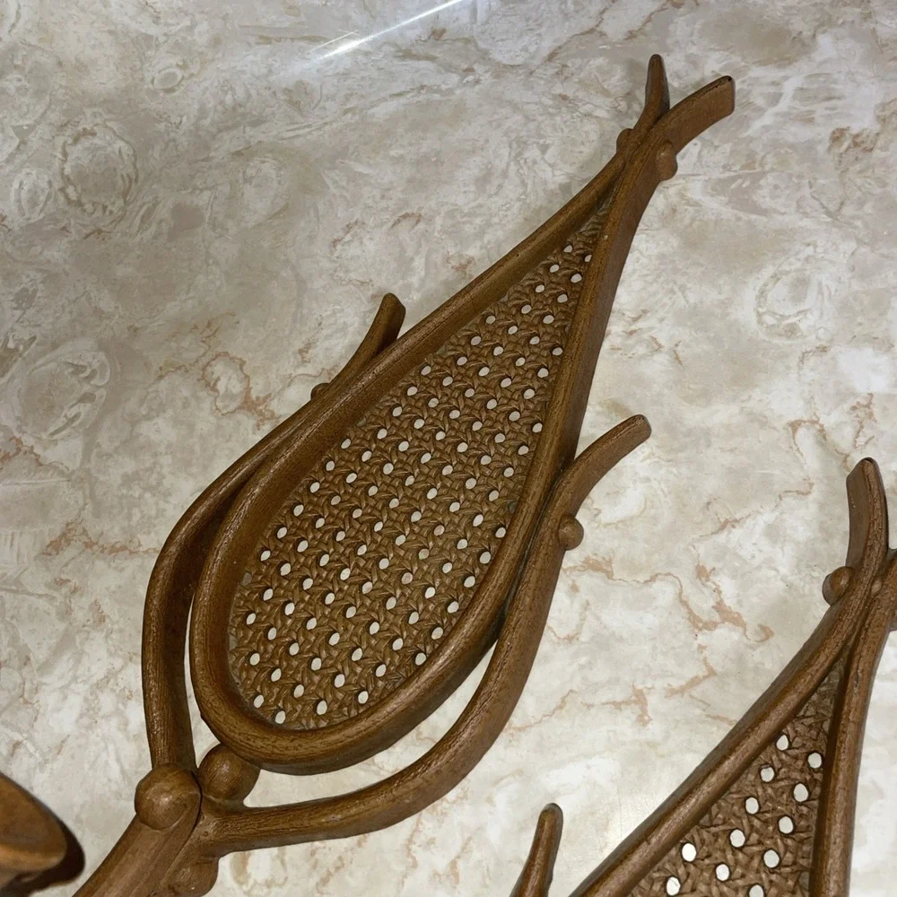 Vintage MCM teardrop shaped Homco wall faux‎ wicker wall sconces candle holders